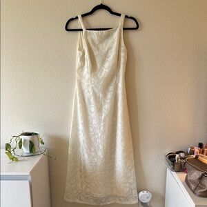 White Sleeveless Sheath Midi Dress with Square Neck for Brides
